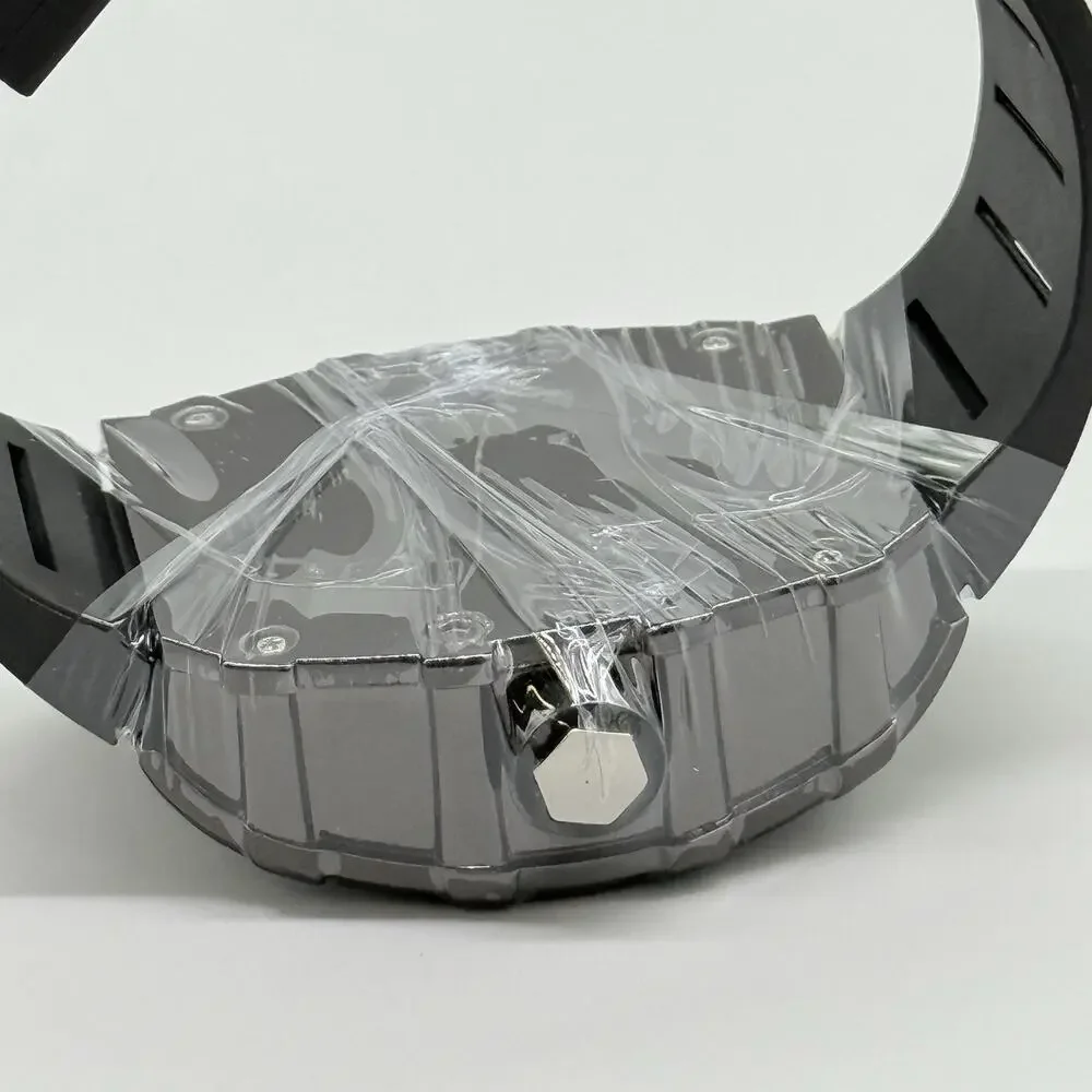 Mens Black Tonneau Quartz Heavy Duty Watch Skeleton Dial Mille Style Barrel